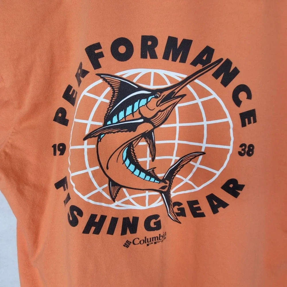 Columbia PFG Shirt Men's Size Large‎ Orange Short Sleeve Fishing Logo Outdoor